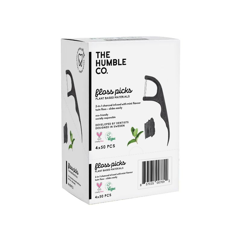 The Humble Co. Plant-Based Dental Floss Picks - Charcoal - 50ct/4pk, 4 of 7