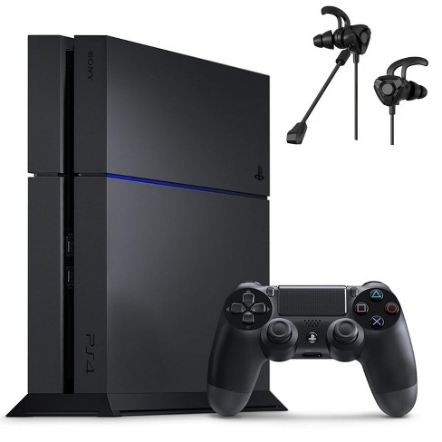 Sony PlayStation 4 Original 500GB Black Gaming Console + Bolt Axtion Wired  Gaming Black Earbuds Manufacturer Refurbished