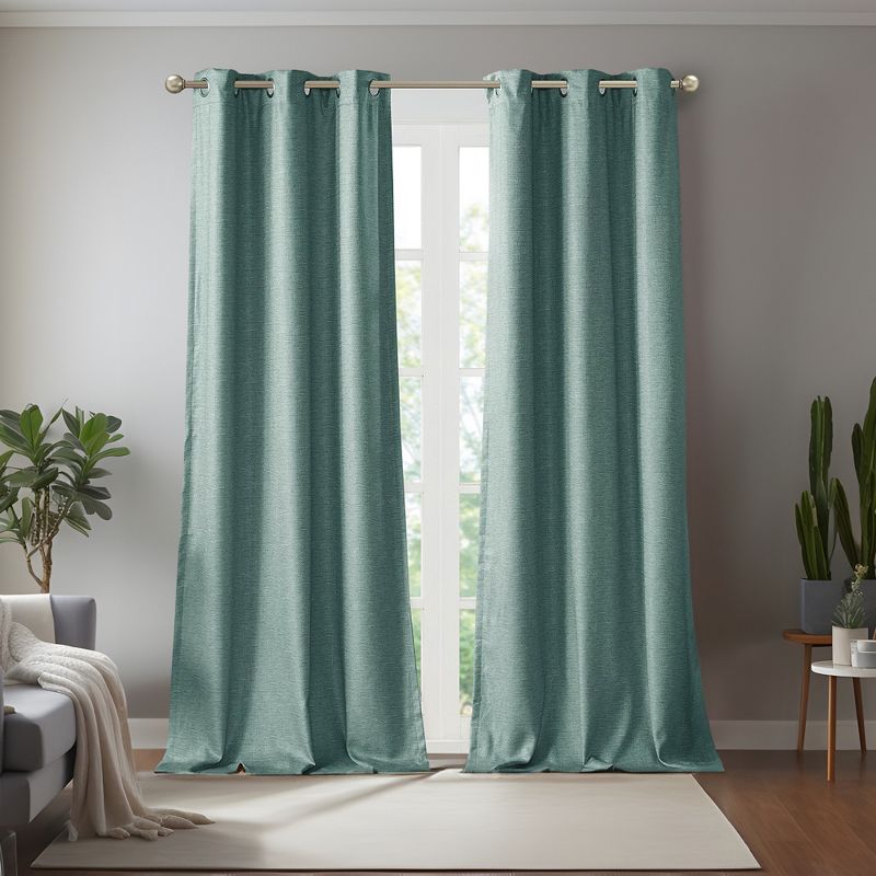 LIVN CO. Modern Solid Faux Silk Total Blackout Curtain Panel Pair, Green 42x95", 2 of 8