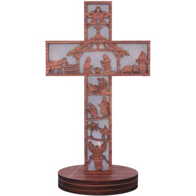 3D Christmas Wooden Nativity Scene with Warm Color Lamp Nativity Sets, Wooden Christmas Nativity Scene Ornament for Indoor, Tabletop, Christmas