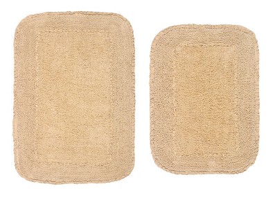 Beige Cotton Ruffle Pattern Tufted Bath Rug Set