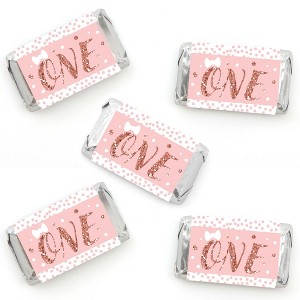 Big Dot of Happiness 1st Birthday Little Miss Onederful - Mini Candy Bar Wrapper Stickers - Girl First Birthday Party Small Favors - 40 Count - 1 of 4