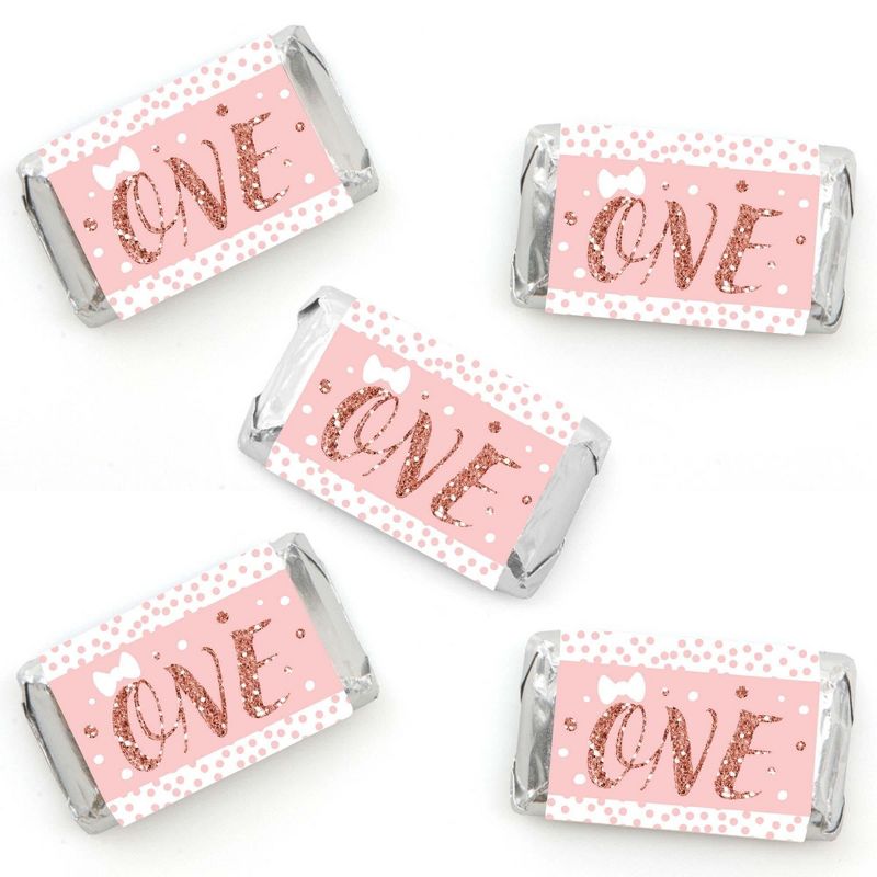 Big Dot of Happiness 1st Birthday Little Miss Onederful - Mini Candy Bar Wrapper Stickers - Girl First Birthday Party Small Favors - 40 Count, 1 of 7