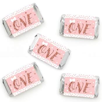 Big Dot of Happiness 1st Birthday Little Miss Onederful - Mini Candy Bar Wrapper Stickers - Girl First Birthday Party Small Favors - 40 Count