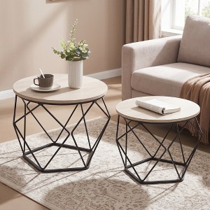 LEDREM Small Round Coffee Table Set of 2, with Steel Frame, for