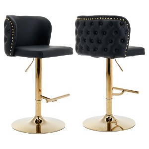 QingMoon Swivel Bar Stools, Adjustable Seat Height Counter Chairs Set of 2 with Footrest, PU Upholstered and Rivet Decoration for Pub, Kitchen Island - 1 of 4