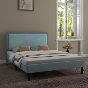 Coucheta Full Size Bed Frame, Tufted Platform Bed Frame with Adjustable Height Headboard, Velvet Mix Color Upholstered Bed Frame - 1 of 4