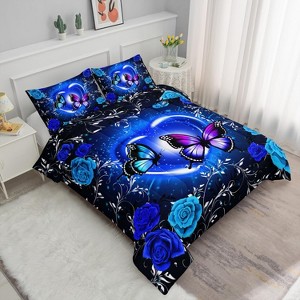 Luupatchy Blue Butterfly Comforter Set With 1 Quilt 2 Pillowcases, For Valentine'S Day Wedding Gifts ,Queen - 1 of 4