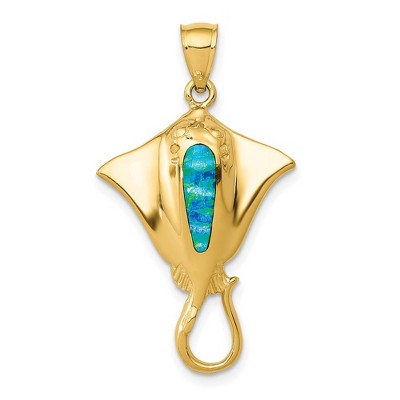Black Bow Jewelry 14k Yellow Gold & Synthetic Blue Opal Textured Pendant, 20 x 33mm