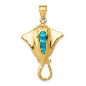 Black Bow Jewelry 14k Yellow Gold & Synthetic Blue Opal Textured Pendant, 20 x 33mm - 1 of 4
