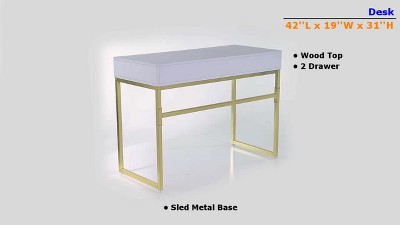 Modern White Wood Desk with Chrome Sawhorse Legs and Dual Drawers