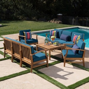 Christopher Knight Home Perla Outdoor 8 Seater Acacia Wood Chat Set with Cushions - 1 of 4
