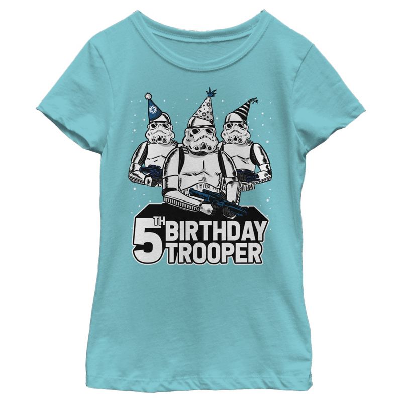 Girl's Star Wars Stormtrooper Party Hats Trio 5th Birthday Trooper T-Shirt, 1 of 4