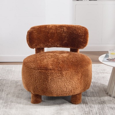 Fur Upholstered Slipper Chair,Armless Accent Chair with Curved Backrest, Bedroom Vanity Chair, Faux Fur Side Chair-The Pop Home