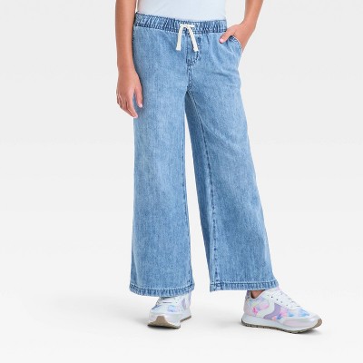 Girls' Mid-Rise Pull-On Wide Leg Denim Pants - Cat & Jack™