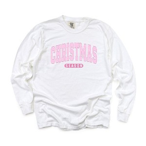 Simply Sage Market Women's Pink Christmas Season Long Sleeve Garment Dyed Tee - 1 of 2