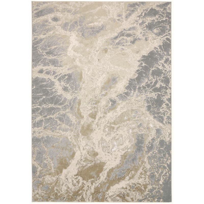 Aura Modern Abstract Ivory/Silver/Gold Area Rug, 1 of 7