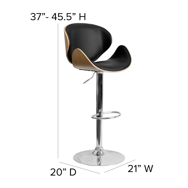 Flash Furniture Bentwood Adjustable Height Barstool with Curved Vinyl Seat and Back, 5 of 13