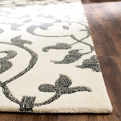 Ivory and Grey Tufted Wool and Viscose Area Rug, 2' x 3'