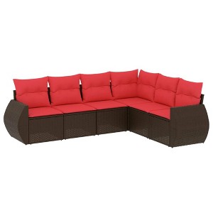 vidaXL 6 Piece Garden Sofa Set with Cushions - Brown Without Table - 1 of 4
