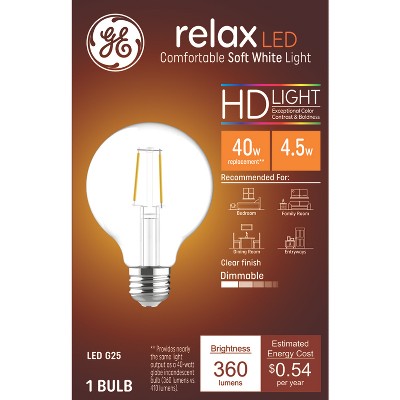 GE 40W Relax G25 LED Globe Light Bulbs Soft White Clear: Dimmable Edison Bulb, 40 Watt Equivalent, Energy Star Certified