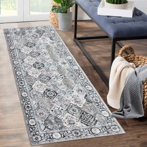 Trellis Area Rug, Washable Vintage Floral Print, Non-Slip Indoor Carpet for Entryway, Living Room, Bedroom, Laundry Room - 1 of 4