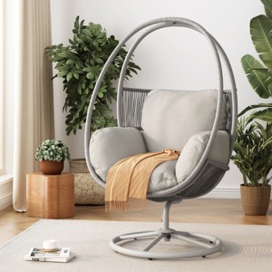 1 Piece Single Wicker Outdoor Patio Garden Swivel Lounge Chair with Cushions,Living Room Bedroom Indoor Swivel Egg Chair with Stand-Coolbibila - 1 of 4