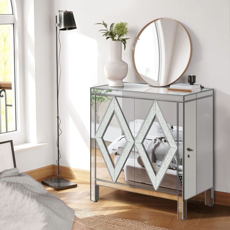 Buck 31.5" W 2 Mirror Trim and Diamond Shape Design Multi-functional Retro Entryway Storage Cabinet with 1 Adjustable Inner Shelf-Maison Boucle, 3 of 8