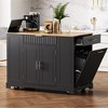 VYNXARIA Kitchen Island with Trash Can Storage Cabinet,Rolling Kitchen Islands on 5 Wheels with 3 Drawer,Black - 2 of 4