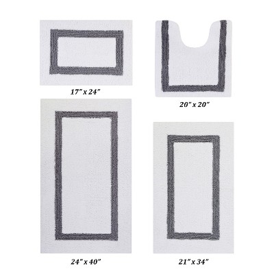Hotel 4 PC Bath Rug 100% Premium Cotton Tufted Weave Two Tone Reversible Bathroom Rug, Super Soft Absorbent, Machine Washable Bath Mat