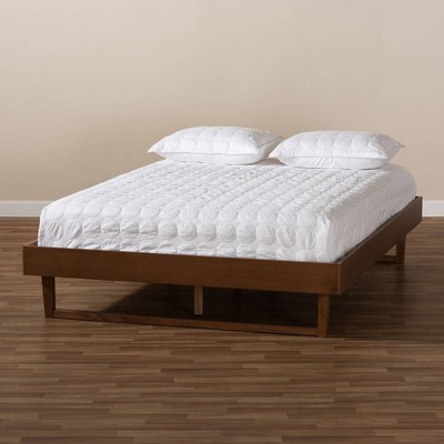 King Walnut Brown Wood Platform Bed Frame with Headboard