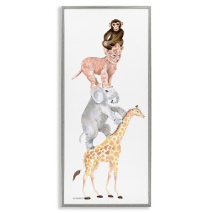 Stupell Industries Cute Stacked Jungle Savanna Animals Wildlife Standing Framed Giclee Art, Gray, 10" x 24" - 1 of 4