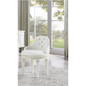 PU Leather Armless Vanity Chair with Swivel Function, Padded Cushion and Turned-Tapered Legs - 1 of 4