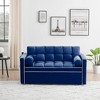 TiramisuBest 55" Velvet Sleeper Sofa with Pull-Out Bed, Convertible Loveseat with Pillows & Side Pockets for Small Spaces, Living Room, Blue - 2 of 4