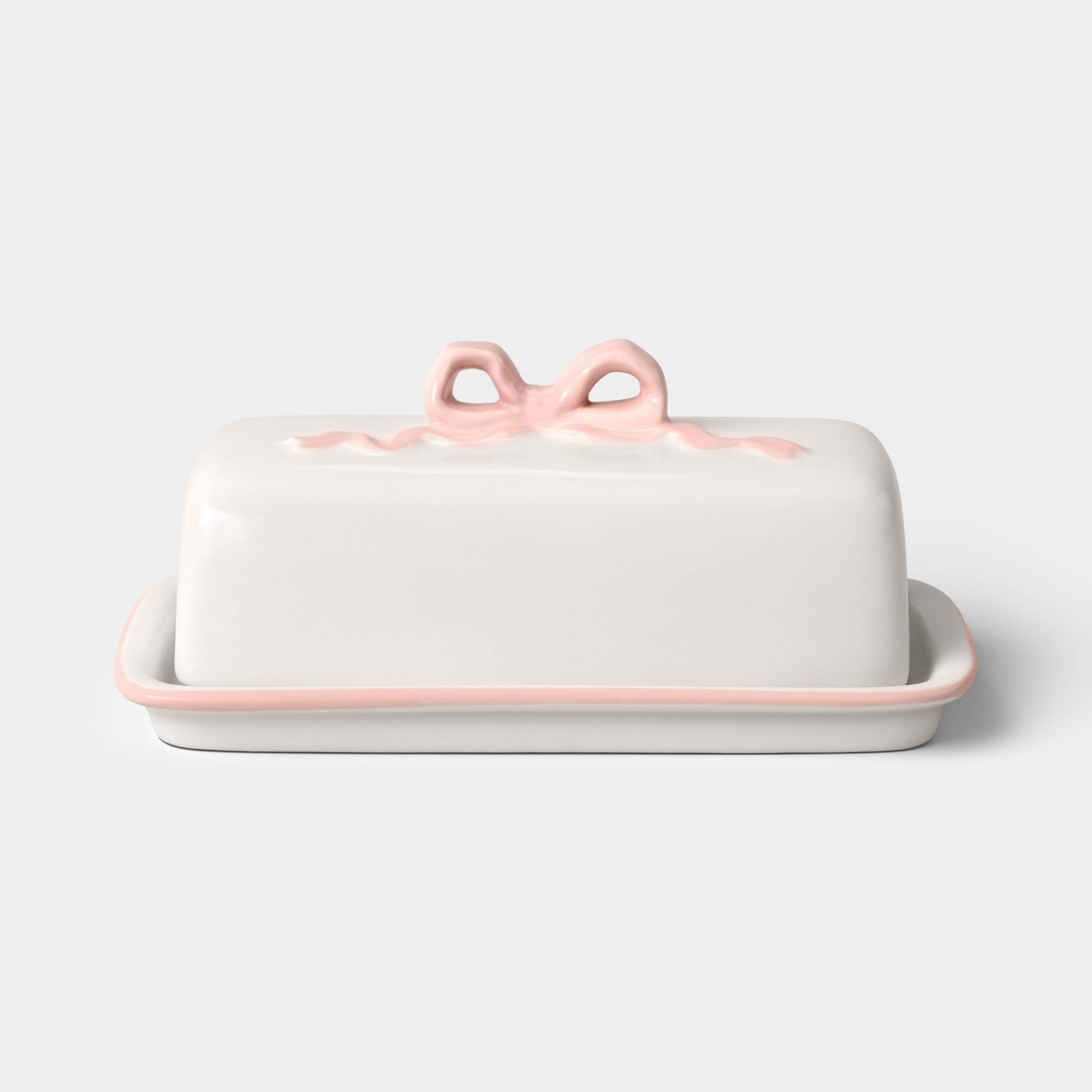 10 fl oz Stoneware Bow Covered Butter Dish Cream - Room Essentials™