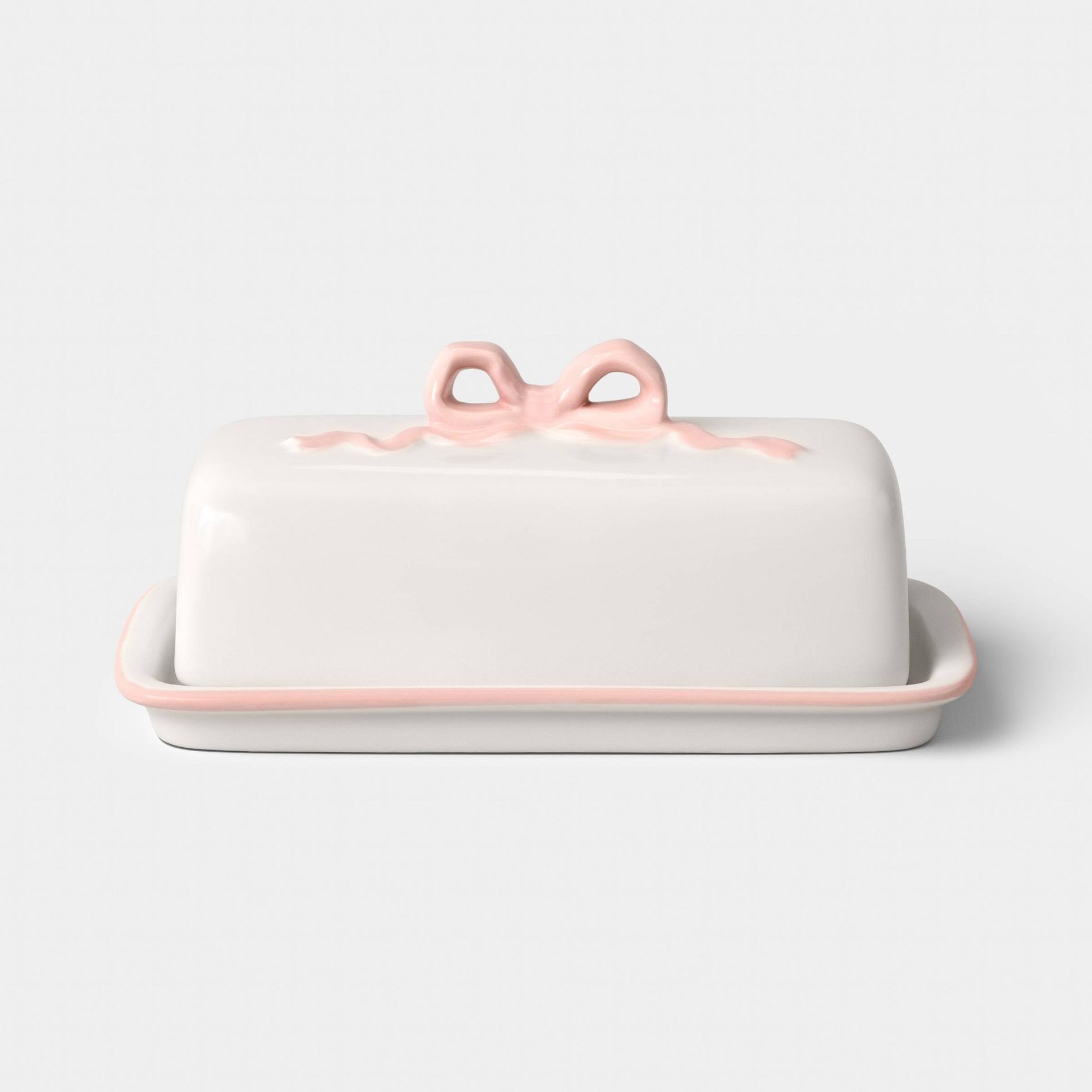 10 fl oz Stoneware Bow Covered Butter Dish Cream - Room Essentials™