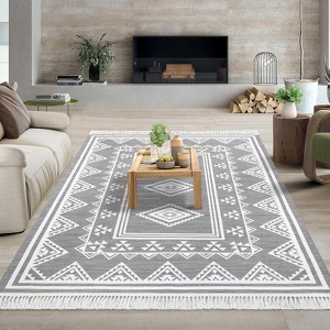 Machine Washable Boho Area Rug - Non Slip Stain Resistant Bohemian Throw Carpet for Bedroom, Living Room & Farmhouse Home Decor - 1 of 4
