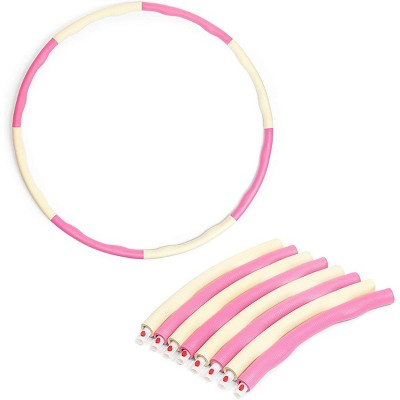 Okuna Outpost Adjustable Hula Hoops for Adults Workout Exercise and Fitness, 8 Sections, Pink & White, 37 in