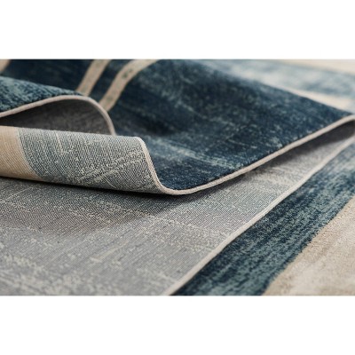 Edi-4 Blue Geometric Wool and Synthetic Rug 67" x 46"