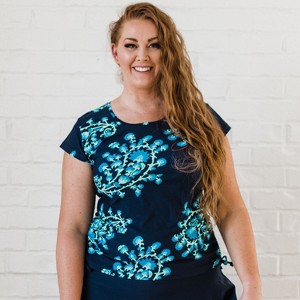 Calypsa Women's Plus Size Cap Sleeve UPF 50+ Sadie Swim Top - 1 of 4