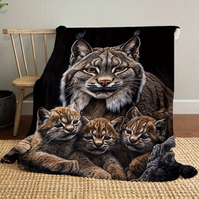 Canada Lynx Printed Pattern Seasonal Car Nap Blanket, Fleece Material, Christmas Gift.