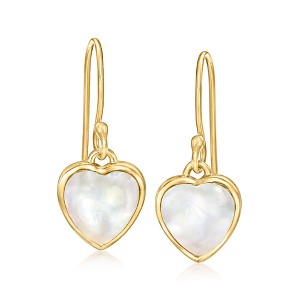 Ross-Simons Mother-Of-Pearl Heart Drop Earrings in 18kt Gold Over Sterling - 1 of 3