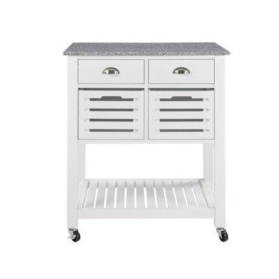 FONTOI Mobile Rolling Kitchen Island, Trolley Serving Cart with Underneath Drawer & Slide-Out Wire Storage Basket, White, 22.05"*36.07"*29.93"
