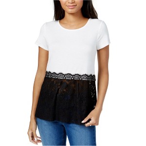 maison Jules Womens Peplim Lace Hem Knit Blouse - 1 of 1