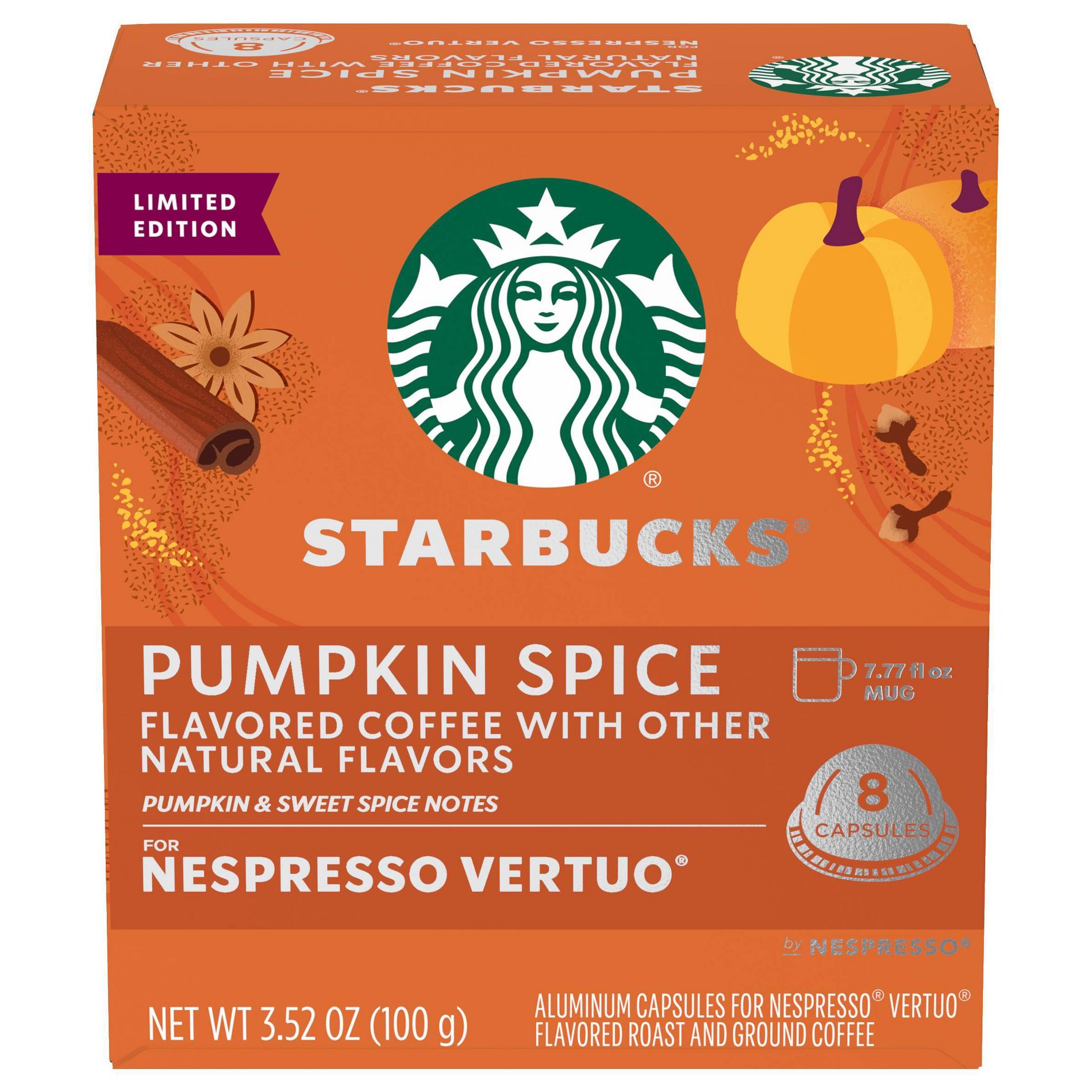 Starbucks by Nespresso Vertuo Line Pumpkin Spice Flavored Light Roast Coffee Pods