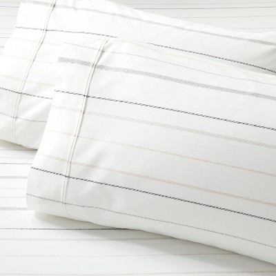 2pk Standard Cotton Percale Multistripe Pillowcase Set Gray/Neutrals - Hearth & Hand™ with Magnolia