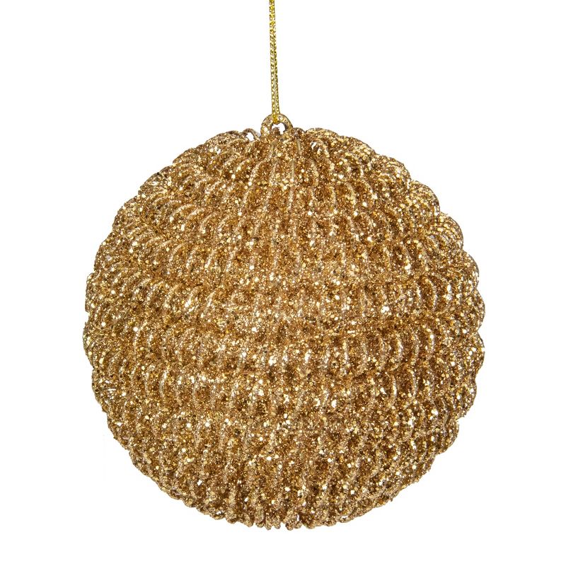 Northlight 4" Gold Glitter Spiral Coiled Wire Christmas Ball Ornament, 1 of 4
