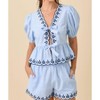 Women's Deena V-neck Peplum Blouse With Scallop Edges - Main Strip - 3 of 4