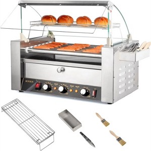 Winado 7 Rollers 1,200W 110V 18 Hot Dog Roller Grill with Cover and Bun Warmer - 1 of 4