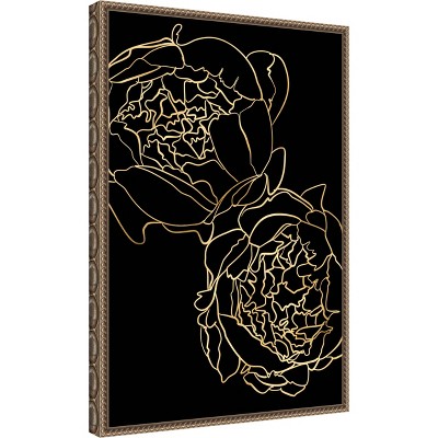 Gold and Black Beaded Framed Botanical Canvas Wall Art